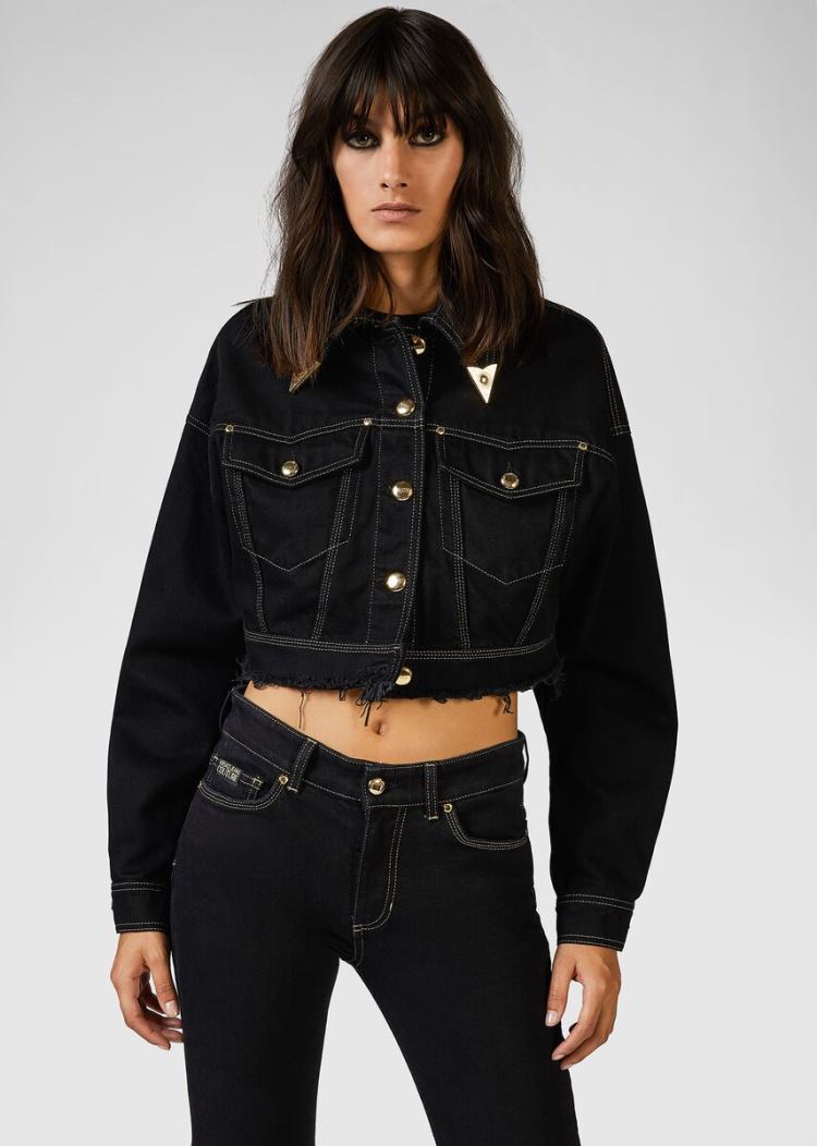 Versace Jeans Couture Denim Bomber Jacket μπουφαν Jeans Couture μαυρα | U1IRN4G