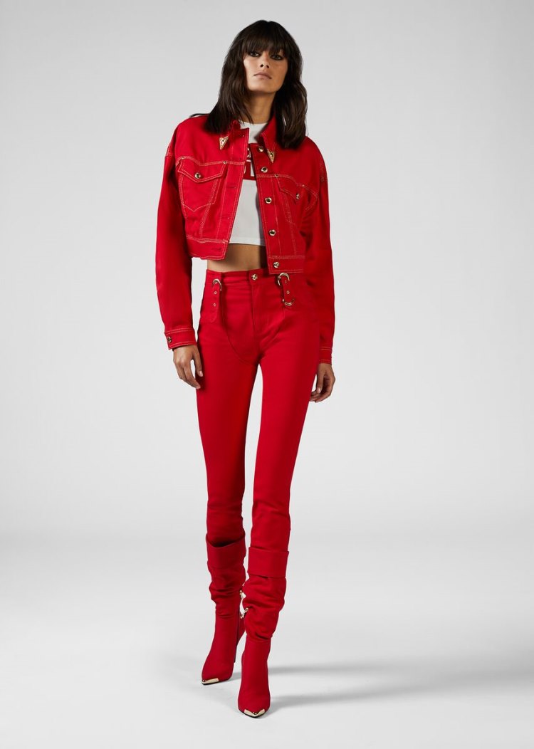 Versace Jeans Couture Denim Jacket μπουφαν Jeans Couture κοκκινα | 04UQYFZ