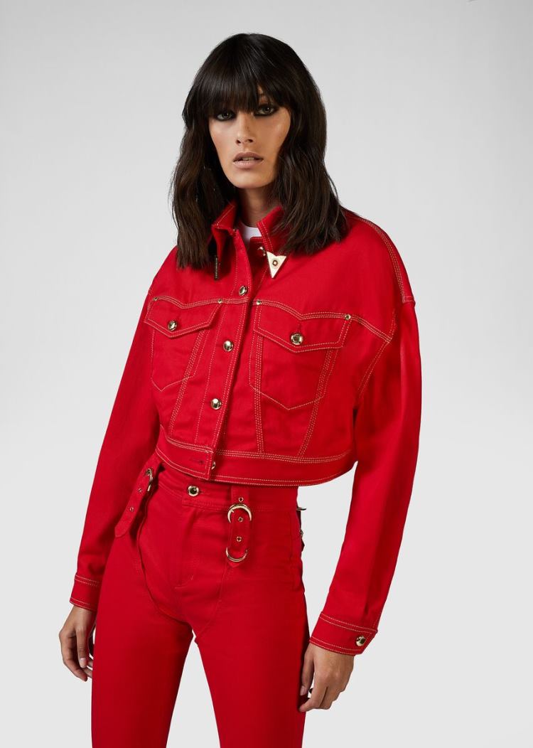 Versace Jeans Couture Denim Jacket μπουφαν Jeans Couture κοκκινα | 04UQYFZ