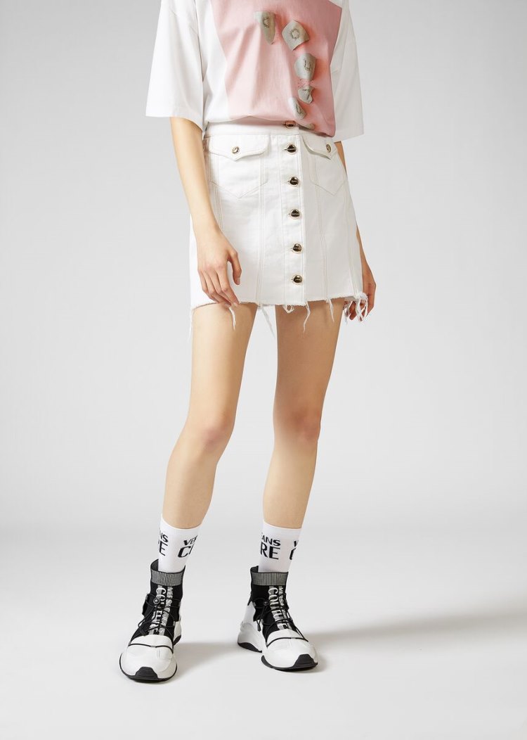 Versace Jeans Couture Denim, Mini-Skirt φουστεσ Jeans Couture ασπρα | VWPNN41