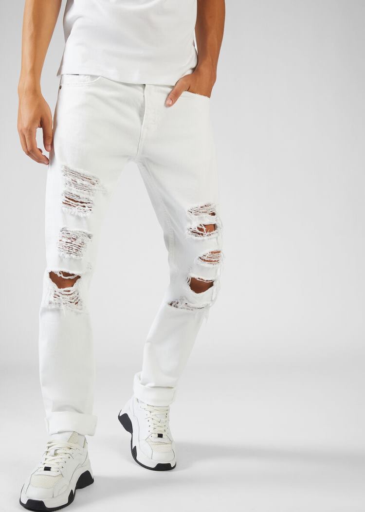 Versace Jeans Couture Distressed Jeans τζιν παντελονι Jeans Couture ασπρα | G6AEDWR