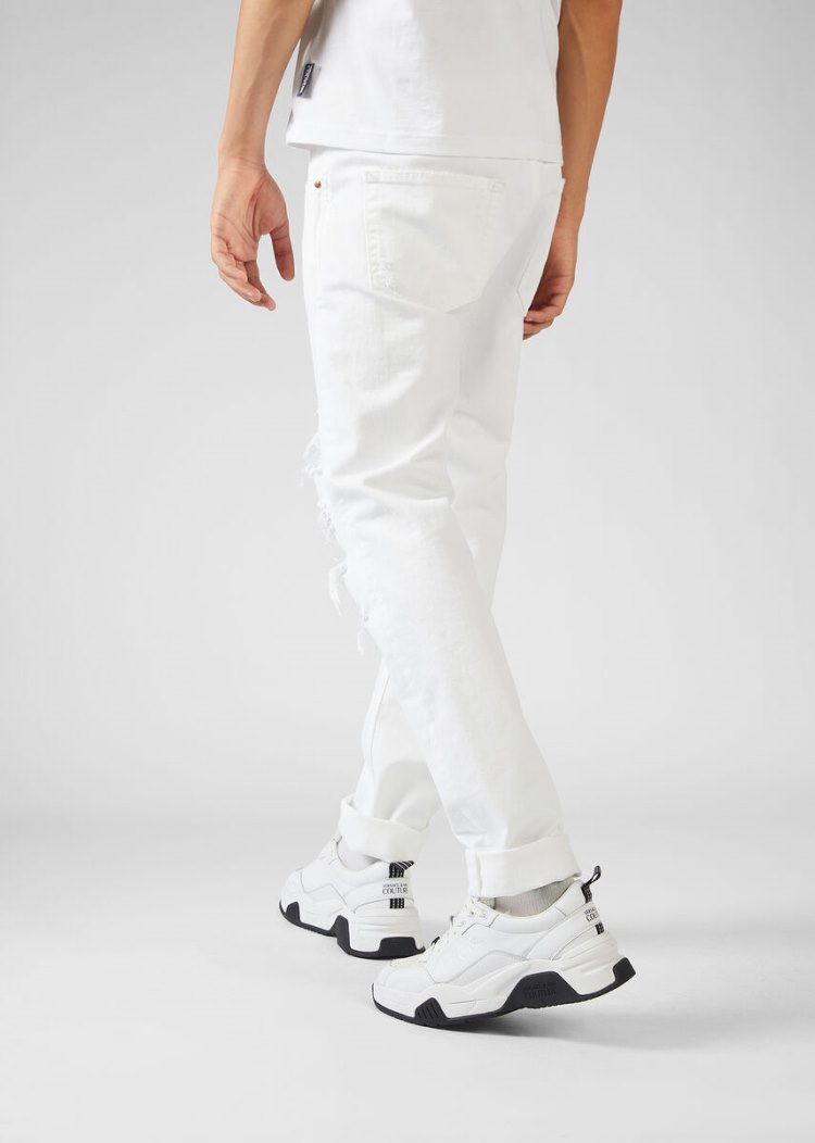 Versace Jeans Couture Distressed Jeans τζιν παντελονι Jeans Couture ασπρα | G6AEDWR