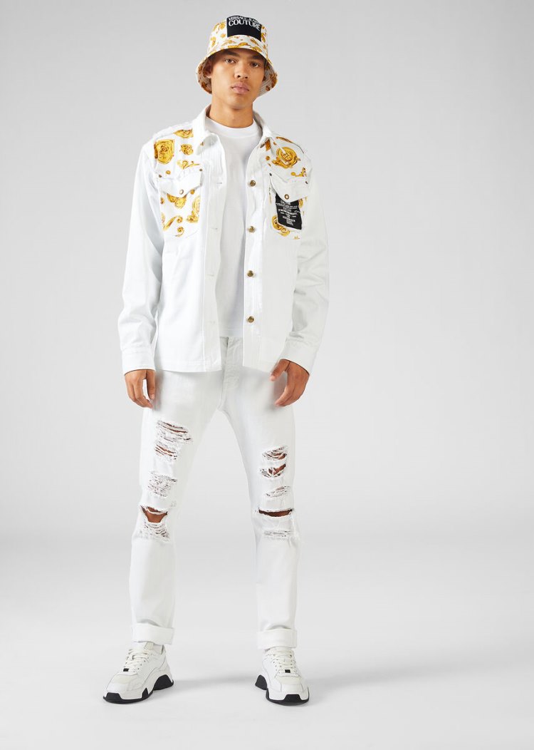 Versace Jeans Couture Distressed Jeans τζιν παντελονι Jeans Couture ασπρα | G6AEDWR