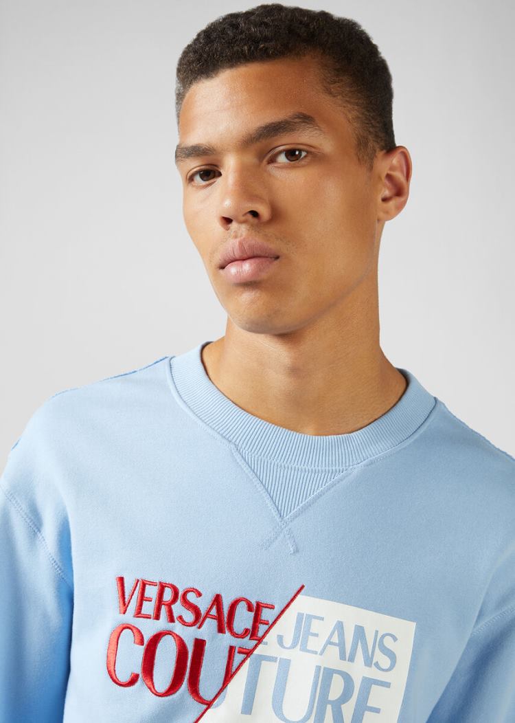 Versace Jeans Couture Embroidered Logo Sweatshirt Φούτερ Jeans Couture μπλε | 57YKI2Z