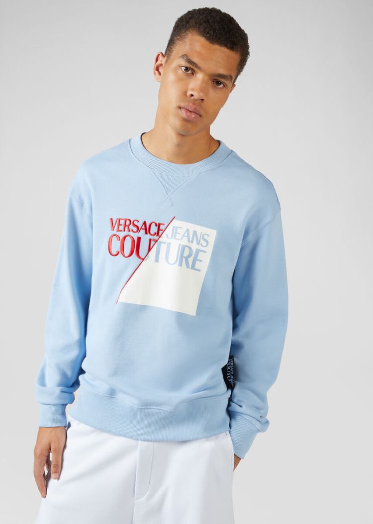 Versace Jeans Couture Embroidered Logo Sweatshirt Φούτερ Jeans Couture μπλε | 57YKI2Z