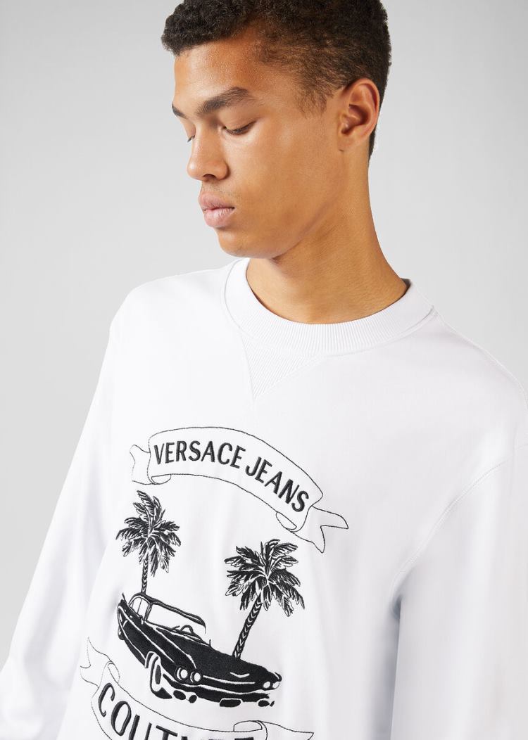 Versace Jeans Couture Embroidered Logo Sweatshirt Φούτερ Jeans Couture ασπρα | T27DMT4