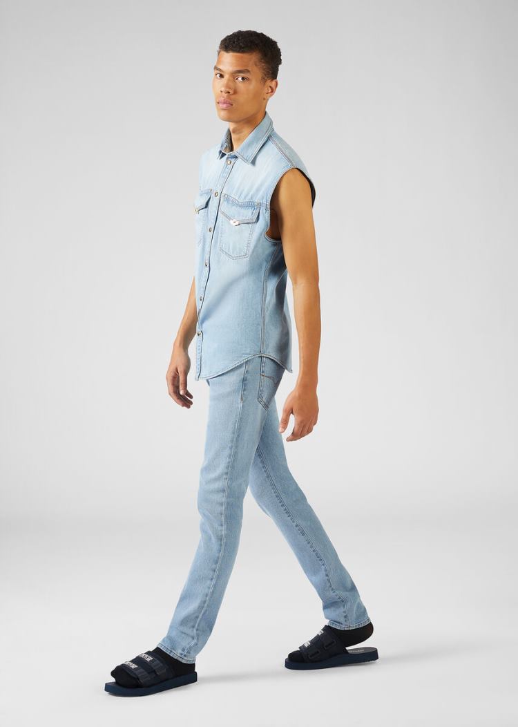 Versace Jeans Couture Embroidered Logo Skinny Jeans τζιν παντελονι Jeans Couture μπλε | ZRD235W