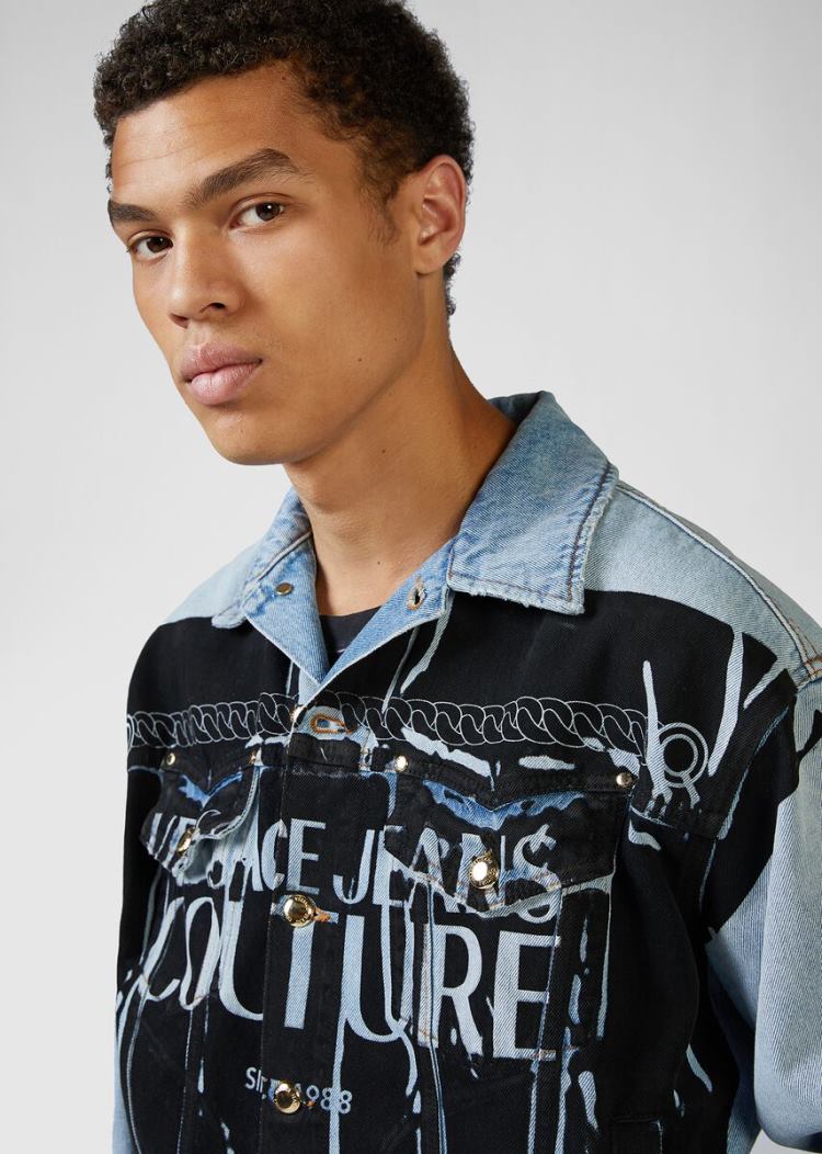 Versace Jeans Couture Etichetta Denim Jacket μπουφαν Jeans Couture μπλε | H499RVF