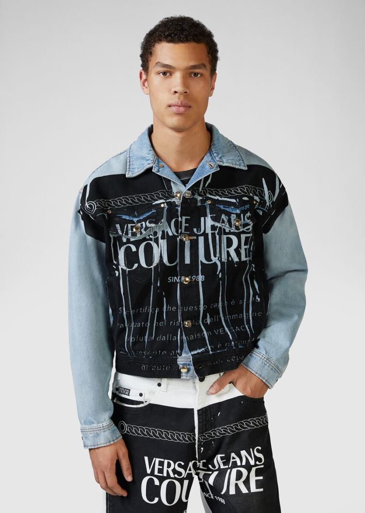 Versace Jeans Couture Etichetta Denim Jacket μπουφαν Jeans Couture μπλε | H499RVF