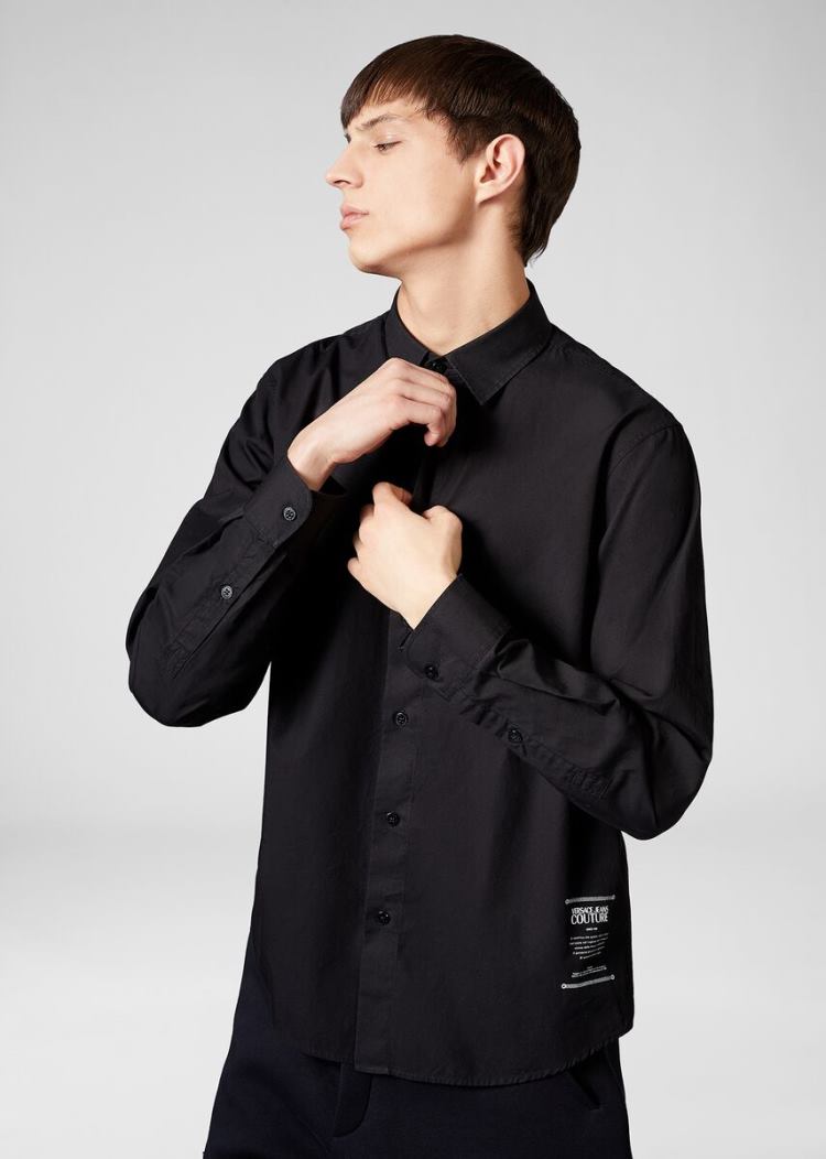 Versace Jeans Couture Etichetta Detail βαμβακερα Shirt πουκαμισα Jeans Couture μαυρα | 9QN0YM8