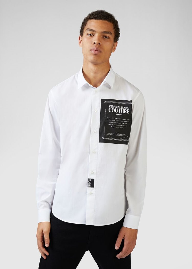 Versace Jeans Couture Etichetta Detail βαμβακερα Shirt πουκαμισα Jeans Couture ασπρα | EKNC1OD