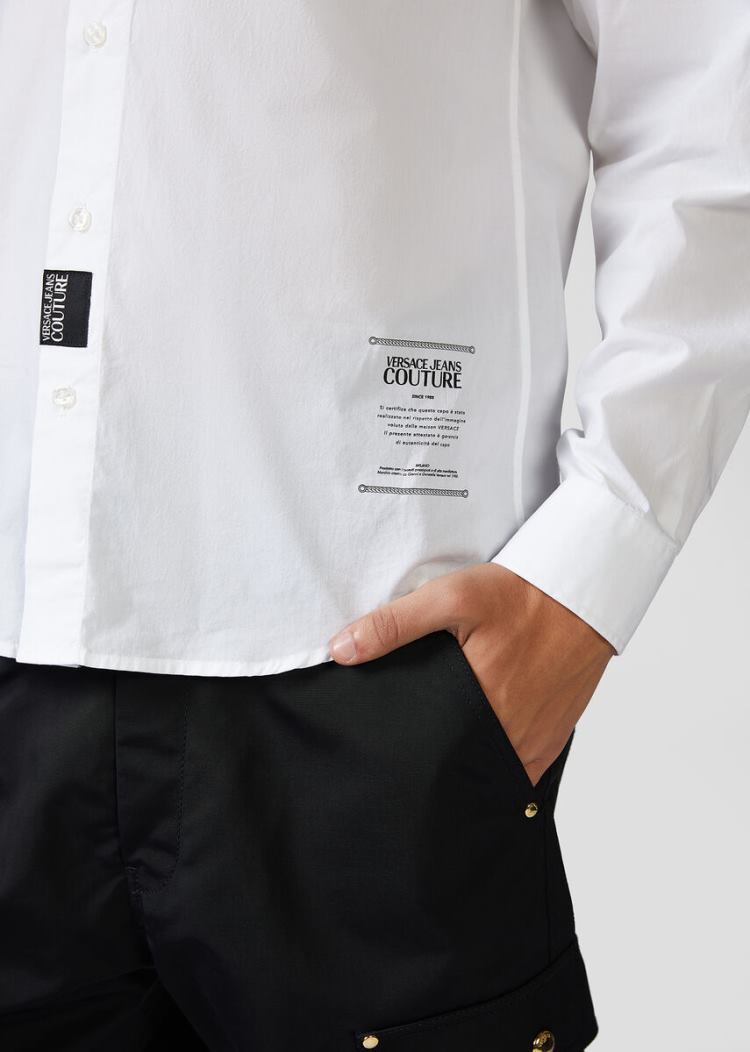Versace Jeans Couture Etichetta Detail βαμβακερα Shirt πουκαμισα Jeans Couture ασπρα | UG7COGL