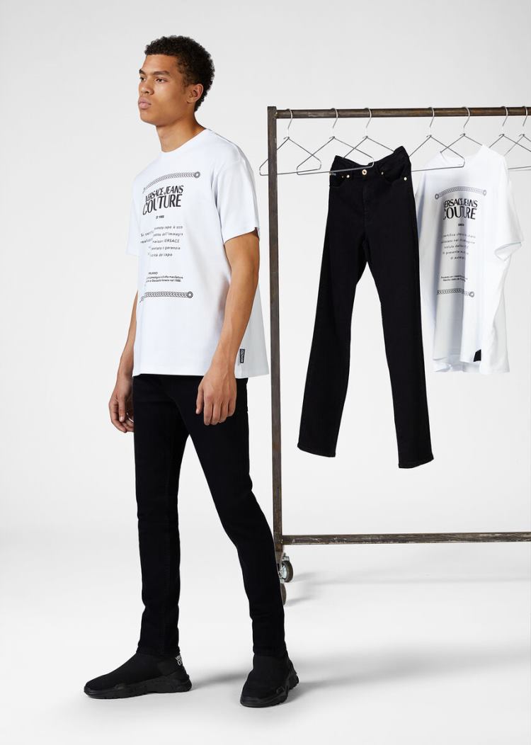 Versace Jeans Couture Etichetta Label βαμβακερα T Shirt μπλουζακια Jeans Couture ασπρα | P5RB5CI