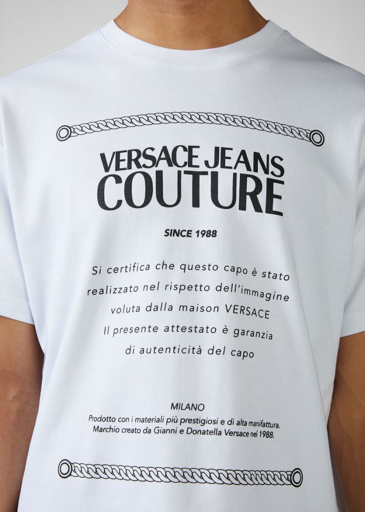 Versace Jeans Couture Etichetta Label βαμβακερα T Shirt μπλουζακια Jeans Couture ασπρα | P5RB5CI