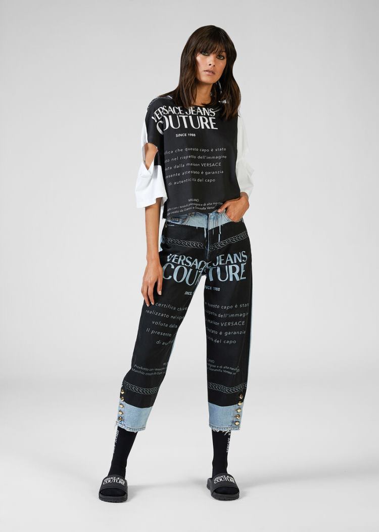 Versace Jeans Couture Etichetta Mom Fit Jeans τζιν παντελονι Jeans Couture μπλε | GA2NQUW