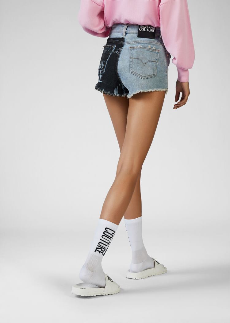 Versace Jeans Couture Etichetta Patch Denim Shorts σορτσ Jeans Couture μπλε | G7Y7C8H