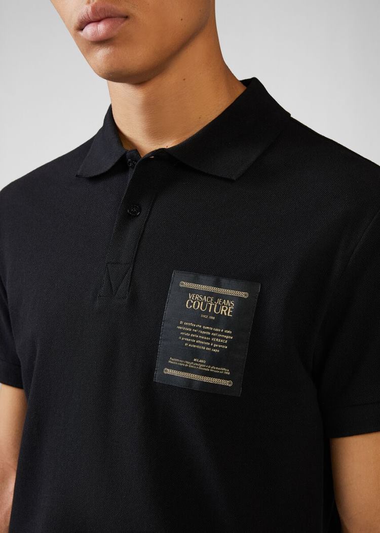 Versace Jeans Couture Etichetta Patch Polo Shirt μπλουζακια πολο Jeans Couture μαυρα | MDG0LI7