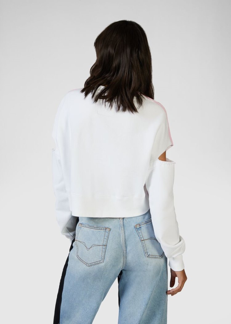 Versace Jeans Couture Etichetta Print Cropped Sweatshirt Φούτερ Jeans Couture ροζ | 44WJ7PW