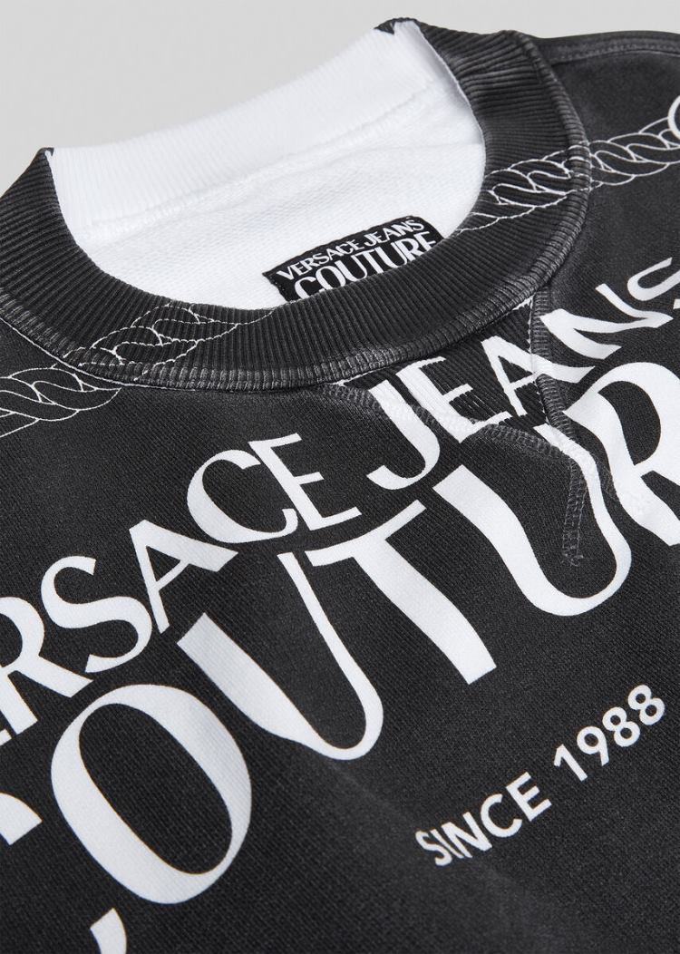 Versace Jeans Couture Etichetta Print Cropped Sweatshirt Φούτερ Jeans Couture μαυρα | C6YYTS2