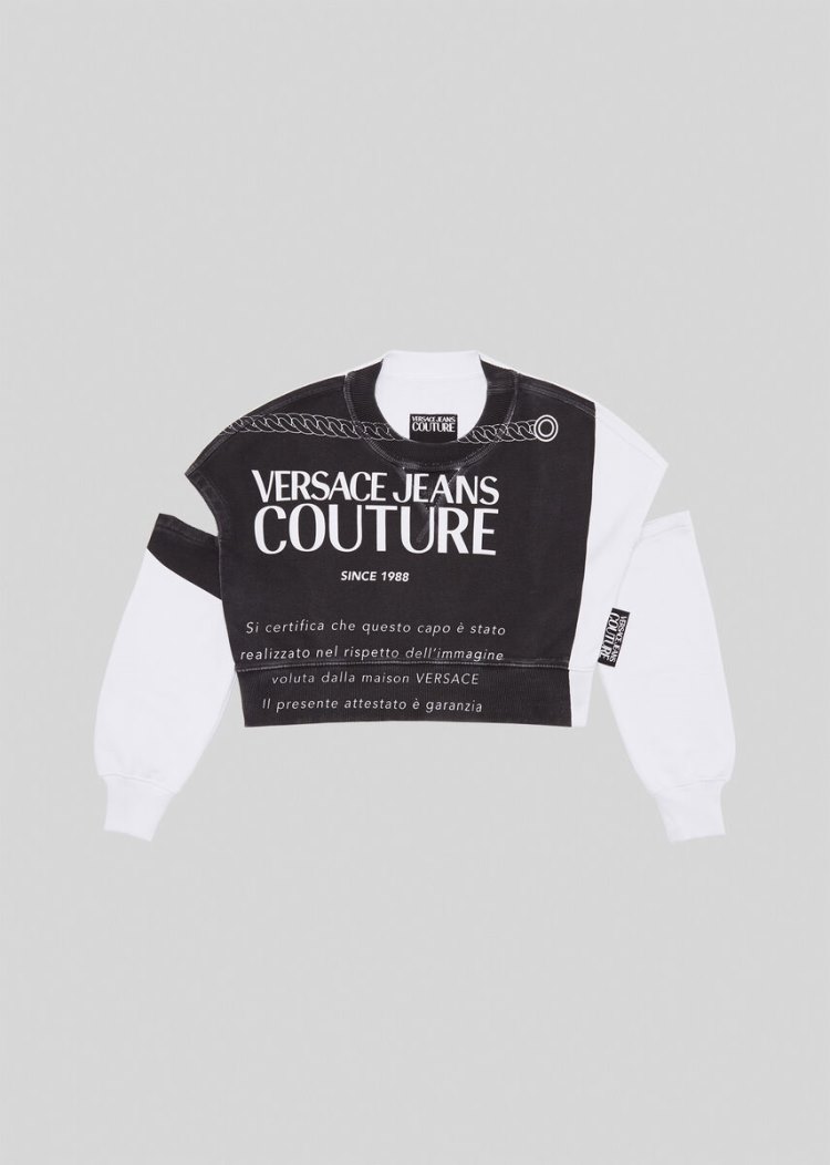 Versace Jeans Couture Etichetta Print Cropped Sweatshirt Φούτερ Jeans Couture μαυρα | C6YYTS2