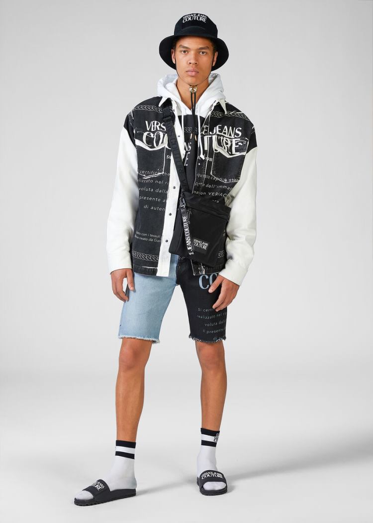 Versace Jeans Couture Etichetta Print Denim Jacket μπουφαν Jeans Couture μαυρα | R2T9E8S
