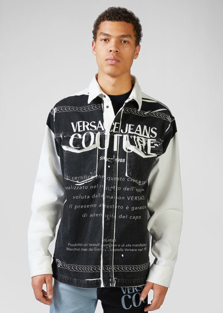 Versace Jeans Couture Etichetta Print Denim Jacket μπουφαν Jeans Couture μαυρα | R2T9E8S