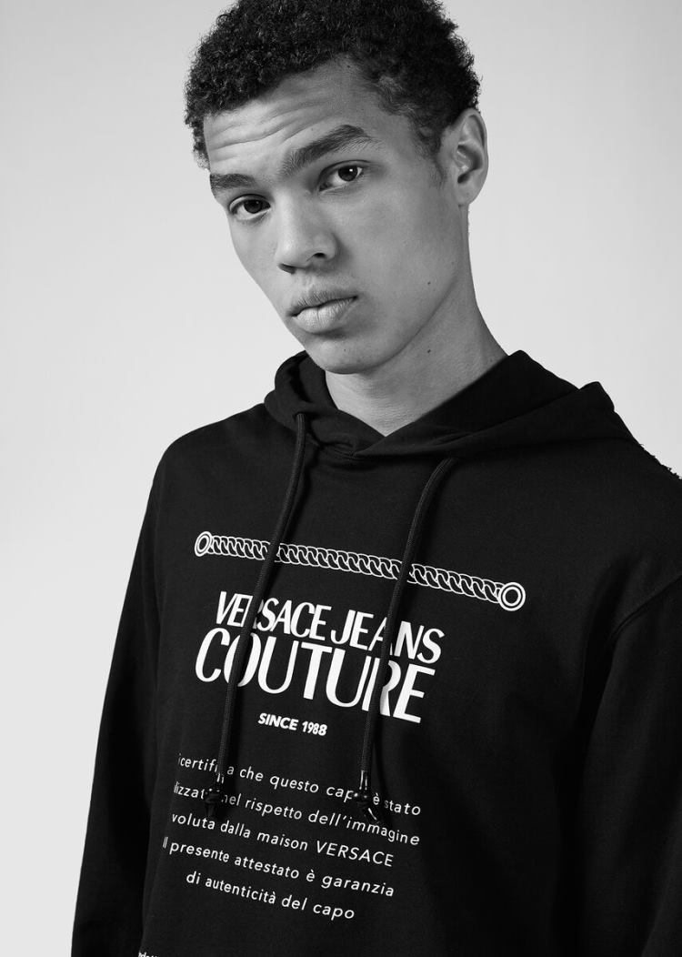 Versace Jeans Couture Etichetta Print Hoodie φουτερ με κουκουλα Jeans Couture μαυρα | B3F3GUK