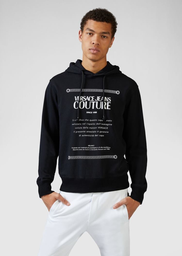 Versace Jeans Couture Etichetta Print Hoodie φουτερ με κουκουλα Jeans Couture μαυρα | B3F3GUK