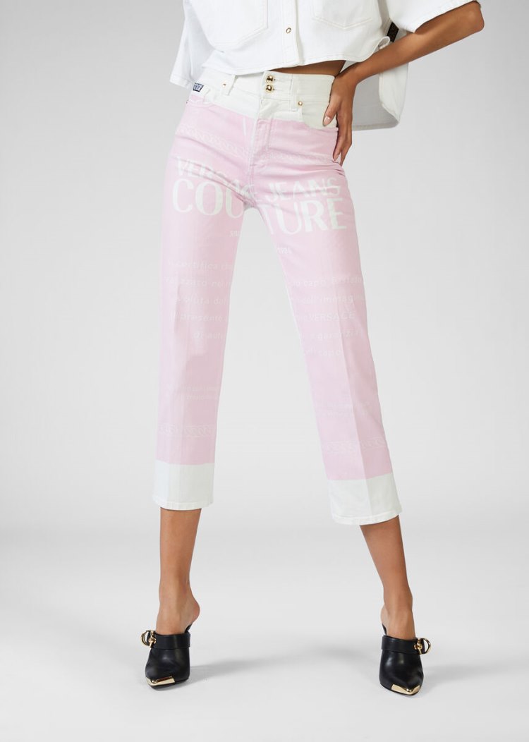 Versace Jeans Couture Etichetta Print Jeans τζιν παντελονι Jeans Couture ροζ | DOOW1XU