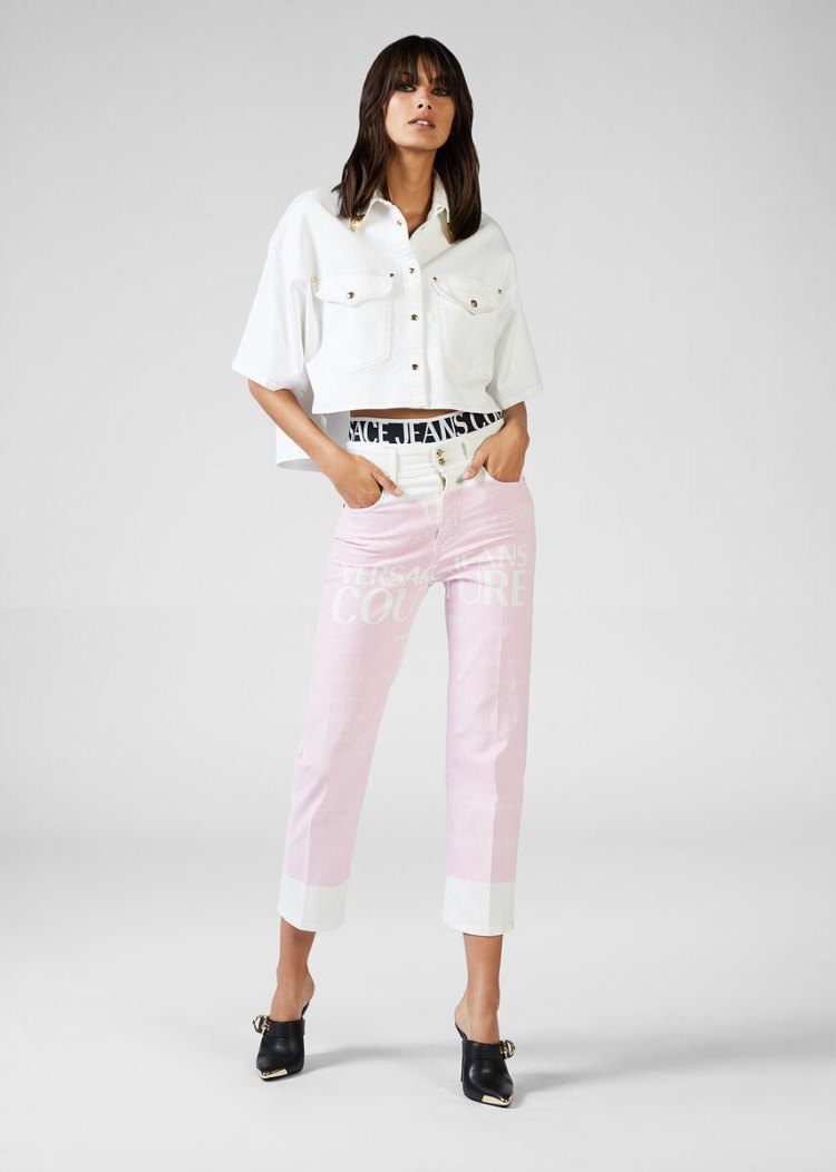 Versace Jeans Couture Etichetta Print Jeans τζιν παντελονι Jeans Couture ροζ | DOOW1XU