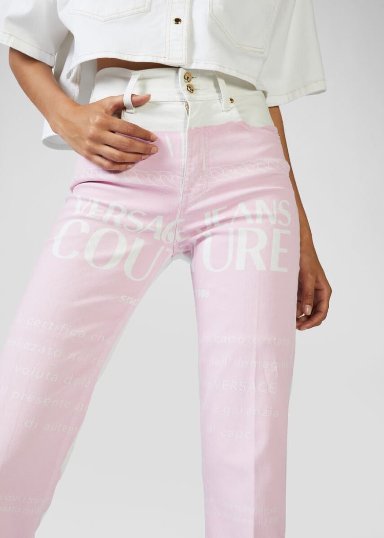 Versace Jeans Couture Etichetta Print Jeans τζιν παντελονι Jeans Couture ροζ | DOOW1XU