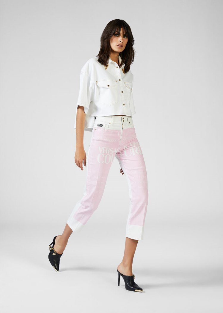 Versace Jeans Couture Etichetta Print Jeans τζιν παντελονι Jeans Couture ροζ | DOOW1XU