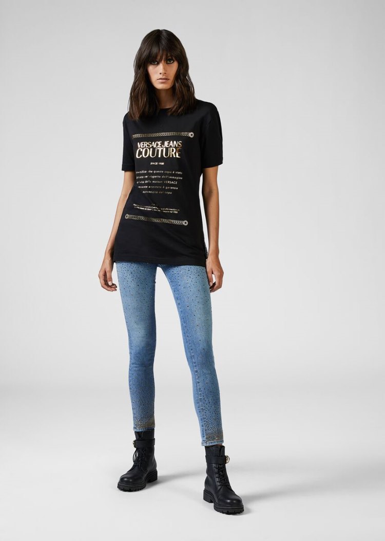 Versace Jeans Couture Etichetta Print T Shirt μπλουζακια Jeans Couture μαυρα | 2O4TGPP