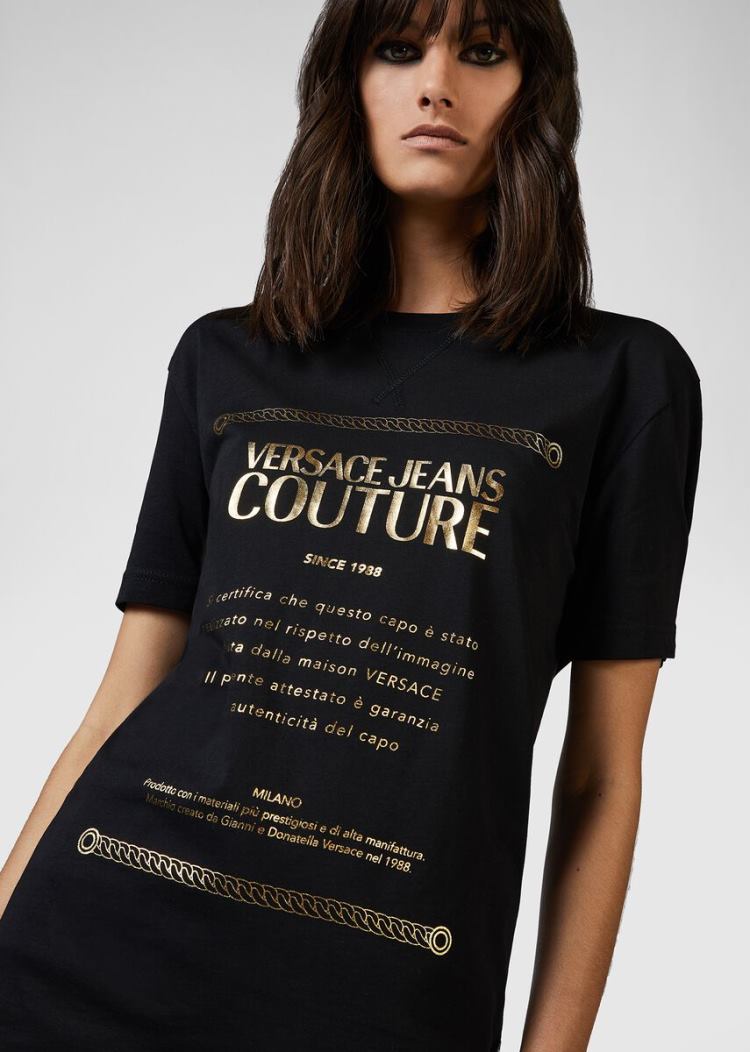 Versace Jeans Couture Etichetta Print T Shirt μπλουζακια Jeans Couture μαυρα | 2O4TGPP
