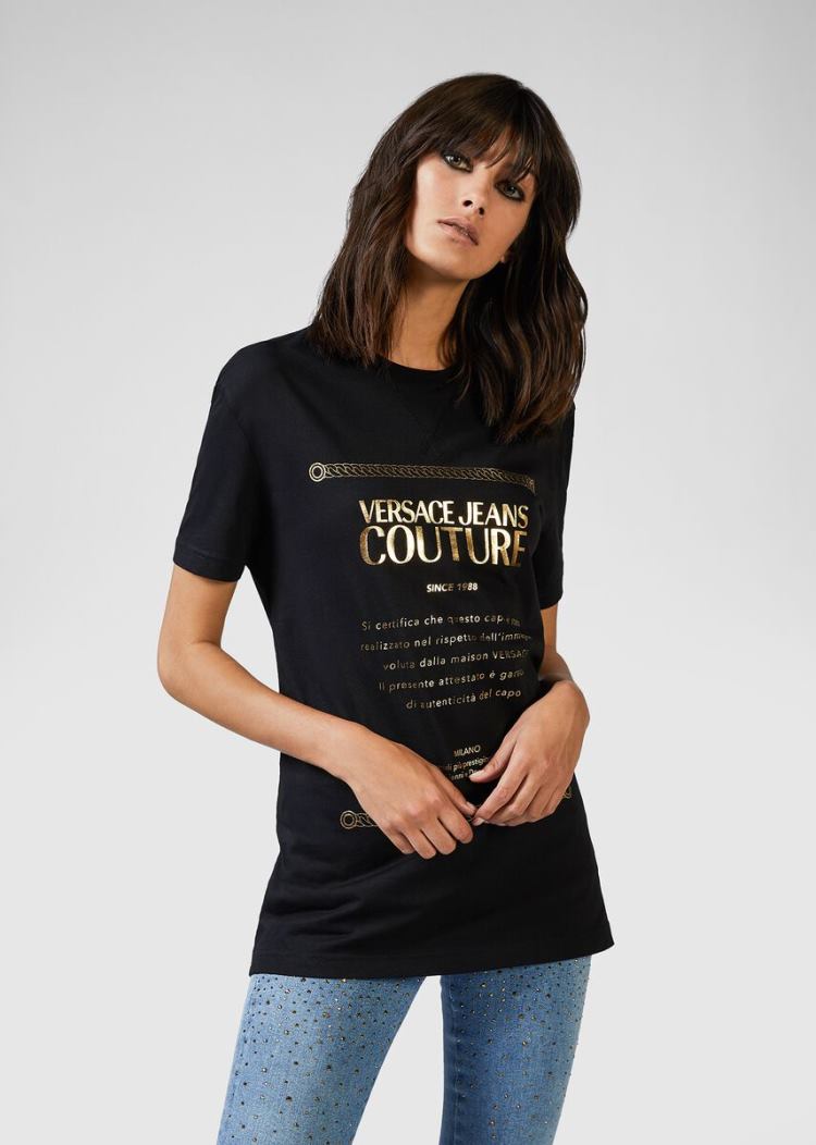 Versace Jeans Couture Etichetta Print T Shirt μπλουζακια Jeans Couture μαυρα | 2O4TGPP