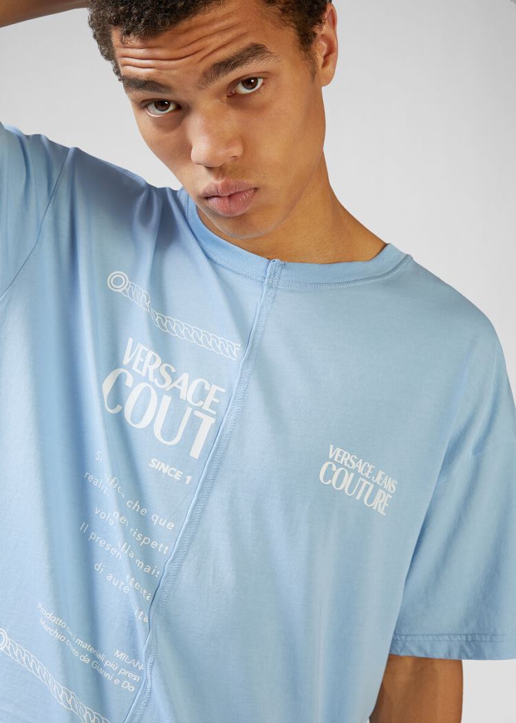 Versace Jeans Couture Etichetta Print T Shirt μπλουζακια Jeans Couture μπλε | 64MS842