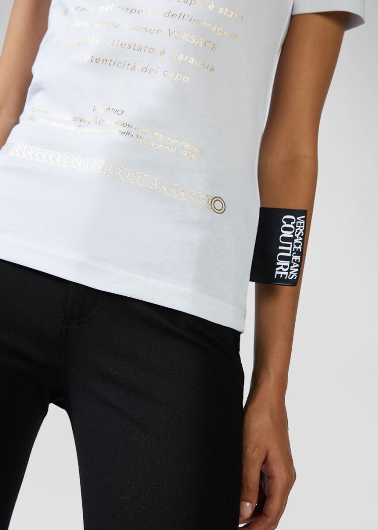 Versace Jeans Couture Etichetta Print T Shirt μπλουζακια Jeans Couture ασπρα | 6E4ST7R