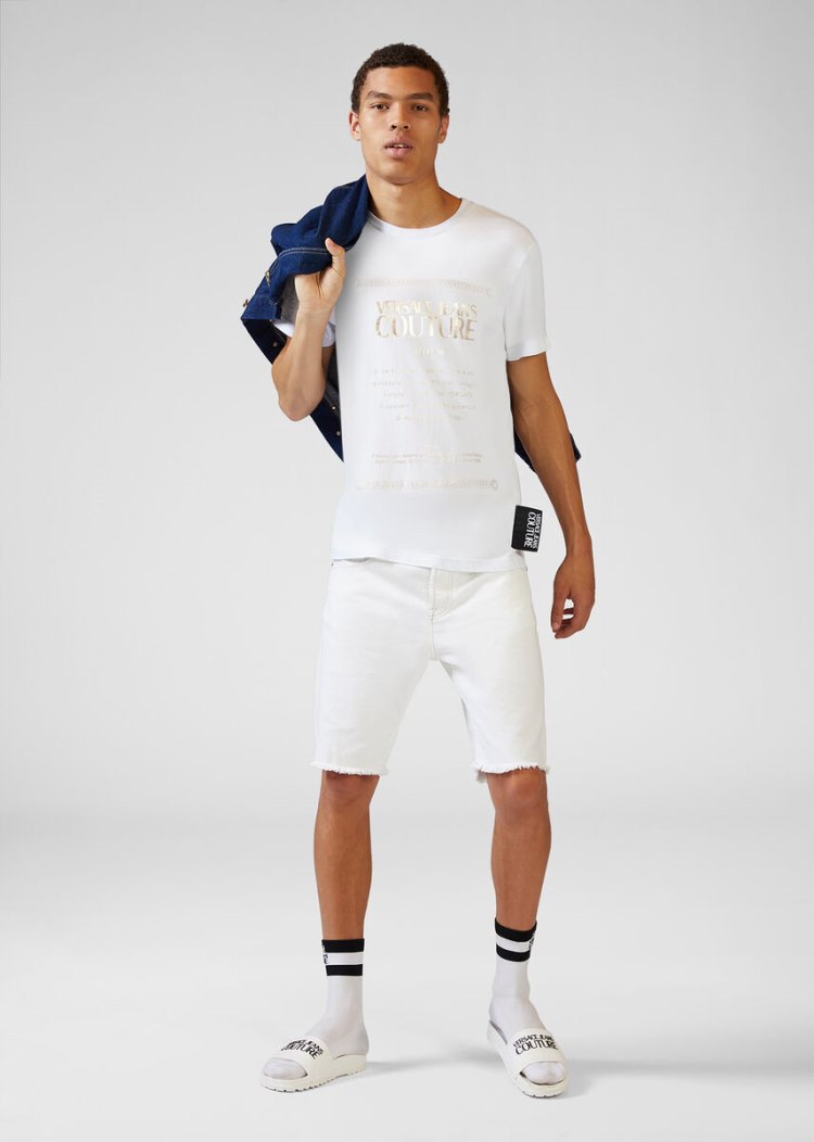 Versace Jeans Couture Etichetta Print T Shirt μπλουζακια Jeans Couture ασπρα | P07HBLO