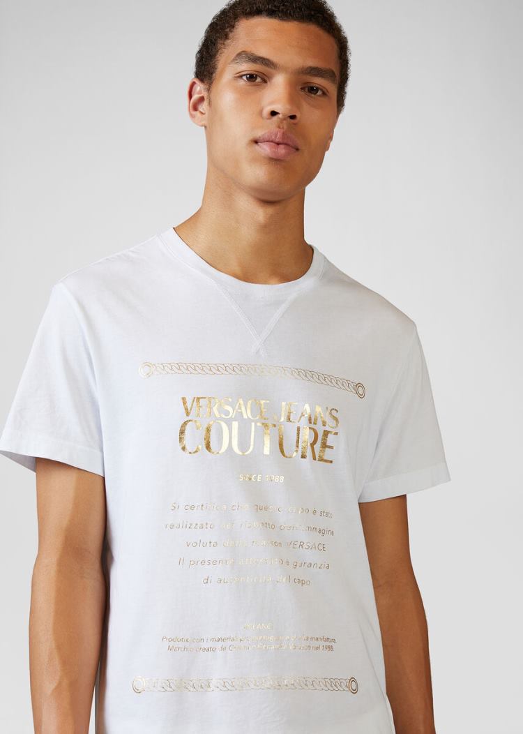 Versace Jeans Couture Etichetta Print T Shirt μπλουζακια Jeans Couture ασπρα | P07HBLO