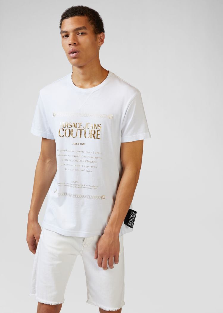Versace Jeans Couture Etichetta Print T Shirt μπλουζακια Jeans Couture ασπρα | P07HBLO