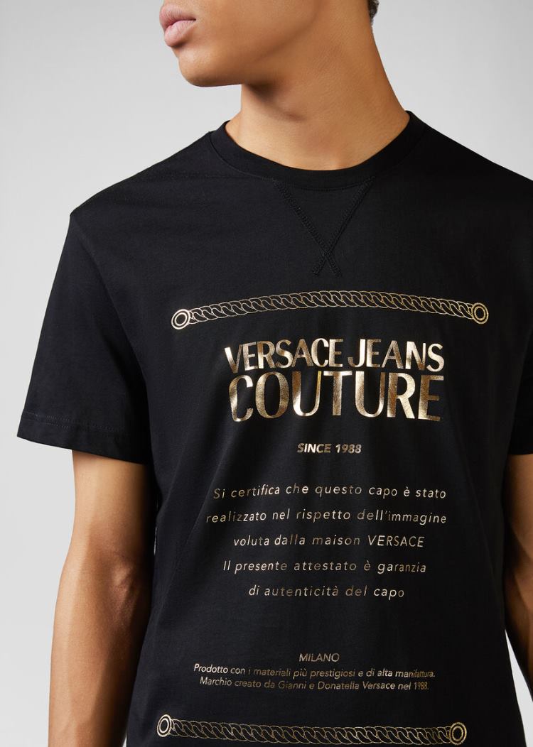 Versace Jeans Couture Etichetta Print T Shirt μπλουζακια Jeans Couture μαυρα | YVUG944