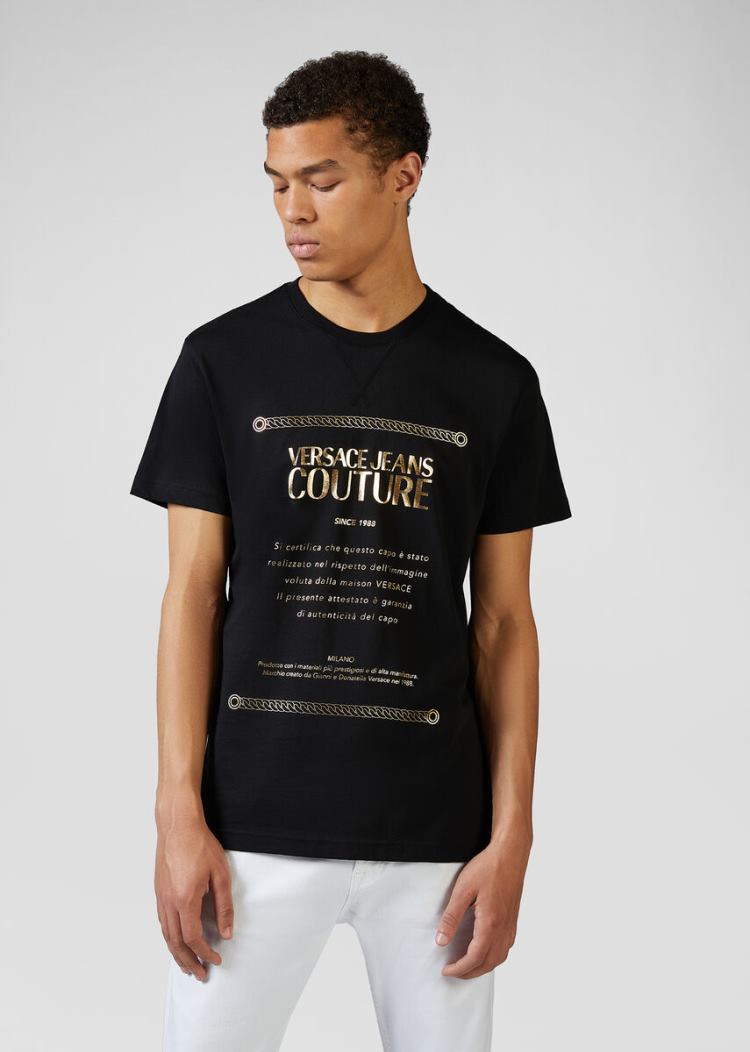 Versace Jeans Couture Etichetta Print T Shirt μπλουζακια Jeans Couture μαυρα | YVUG944