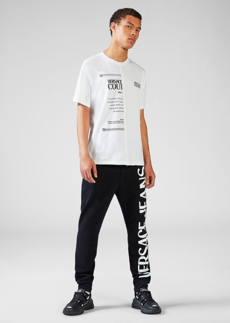 Versace Jeans Couture Etichetta Print T Shirt μπλουζακια Jeans Couture ασπρα | ZW47ICC