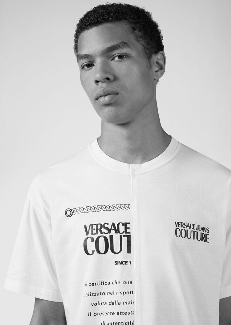 Versace Jeans Couture Etichetta Print T Shirt μπλουζακια Jeans Couture ασπρα | ZW47ICC