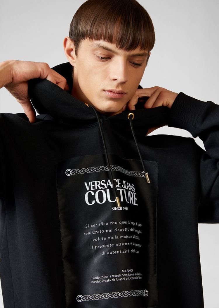 Versace Jeans Couture Etichetta detail Hoodie φουτερ με κουκουλα Jeans Couture μαυρα | QCJU282