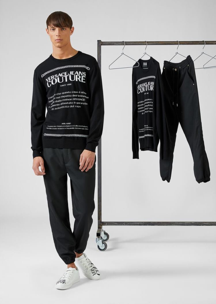 Versace Jeans Couture Etichetta detail Knit πουλοβερ Πουλόβερ Jeans Couture μαυρα ασπρα | 01BLVS9