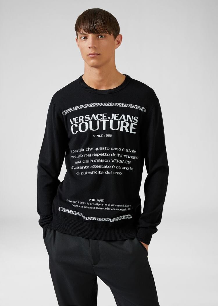Versace Jeans Couture Etichetta detail Knit πουλοβερ Πουλόβερ Jeans Couture μαυρα ασπρα | 01BLVS9