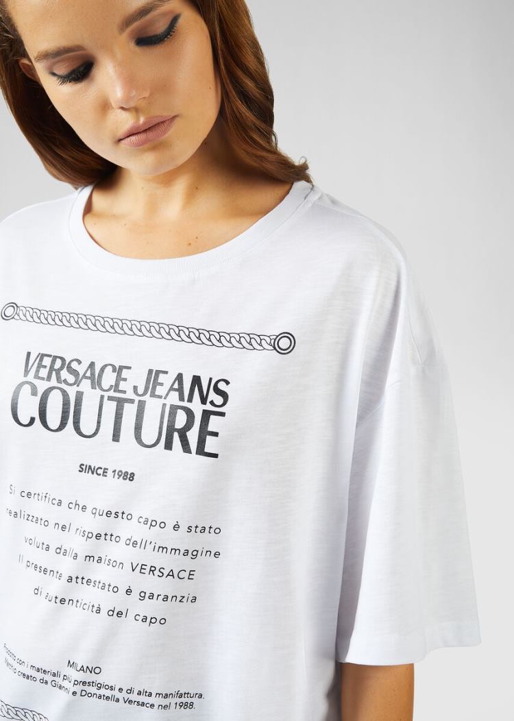 Versace Jeans Couture Etichetta detail βαμβακερα T Shirt μπλουζακια Jeans Couture ασπρα | QJSEWBB