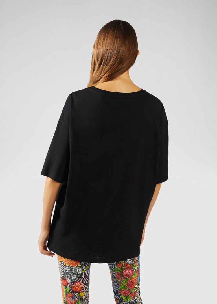 Versace Jeans Couture Etichetta detail βαμβακερα T Shirt μπλουζακια Jeans Couture μαυρα | QXCLD19