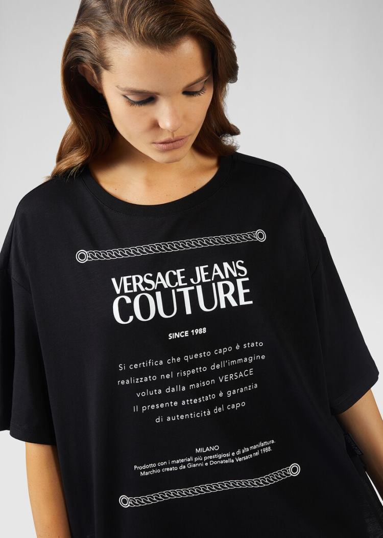 Versace Jeans Couture Etichetta detail βαμβακερα T Shirt μπλουζακια Jeans Couture μαυρα | QXCLD19